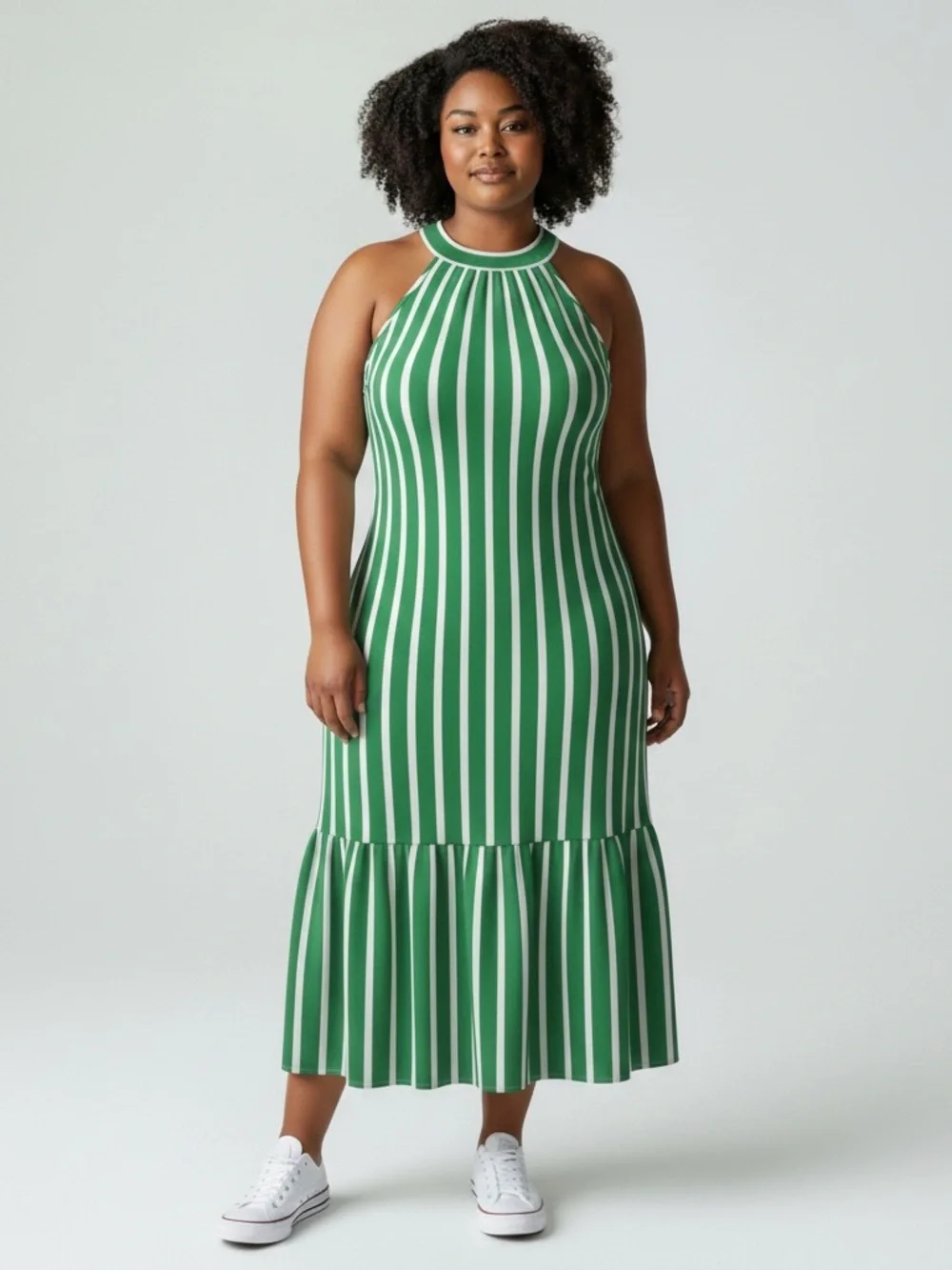 Rachel Zoe Green and White Striped Halter Maxi Dress NWOT Size Large